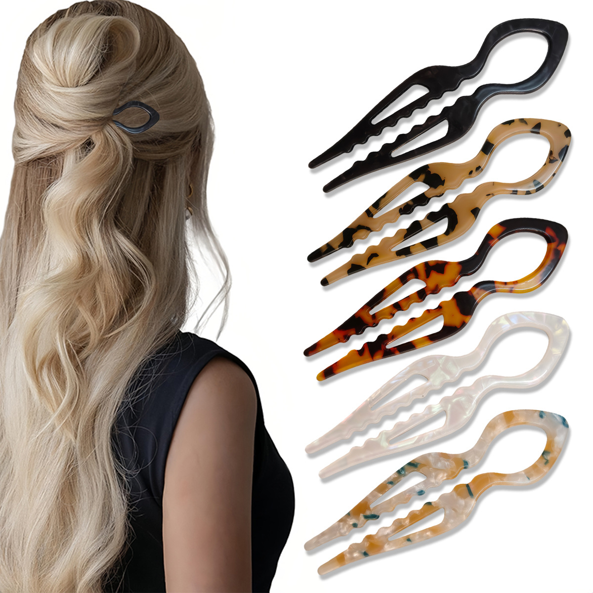 Hair Fork Stick - U-образные палочки для волос, черепаховая акриловая