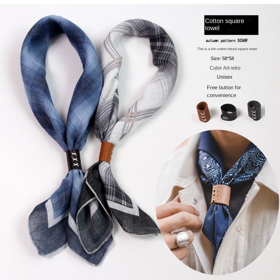 Silk Scarf Square - Мужской квадратный шарф с пуговицами, хлопковый
