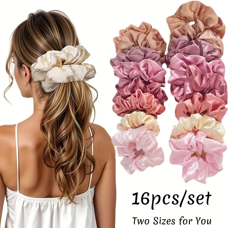 Scrunchie Satin Set - 16 шт., мягкие атласные резинки для